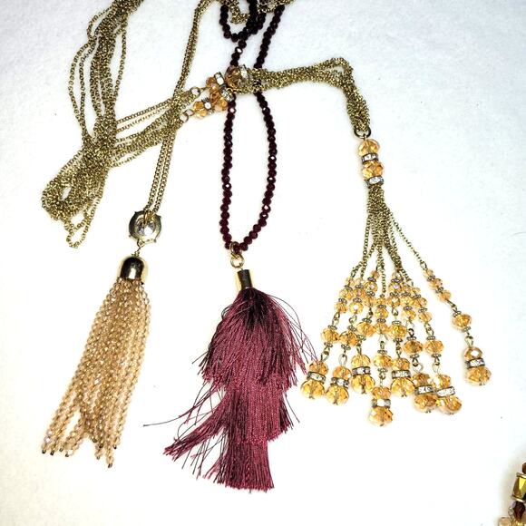 Long Beaded Necklaces Bracelets Fringe AB Crystal Glass Chain 5 Pc Lot Y2K Boho - Picture 6 of 7